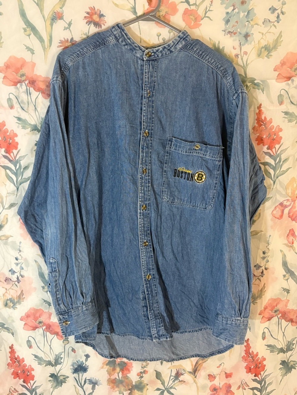 Vintage Boston Bruins Denim Button-Up Shirt - Light Blue